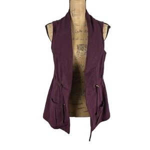Lysse Faux Suede Vest Open Front‎ Utility Burgundy Purple Drawstring Size Small